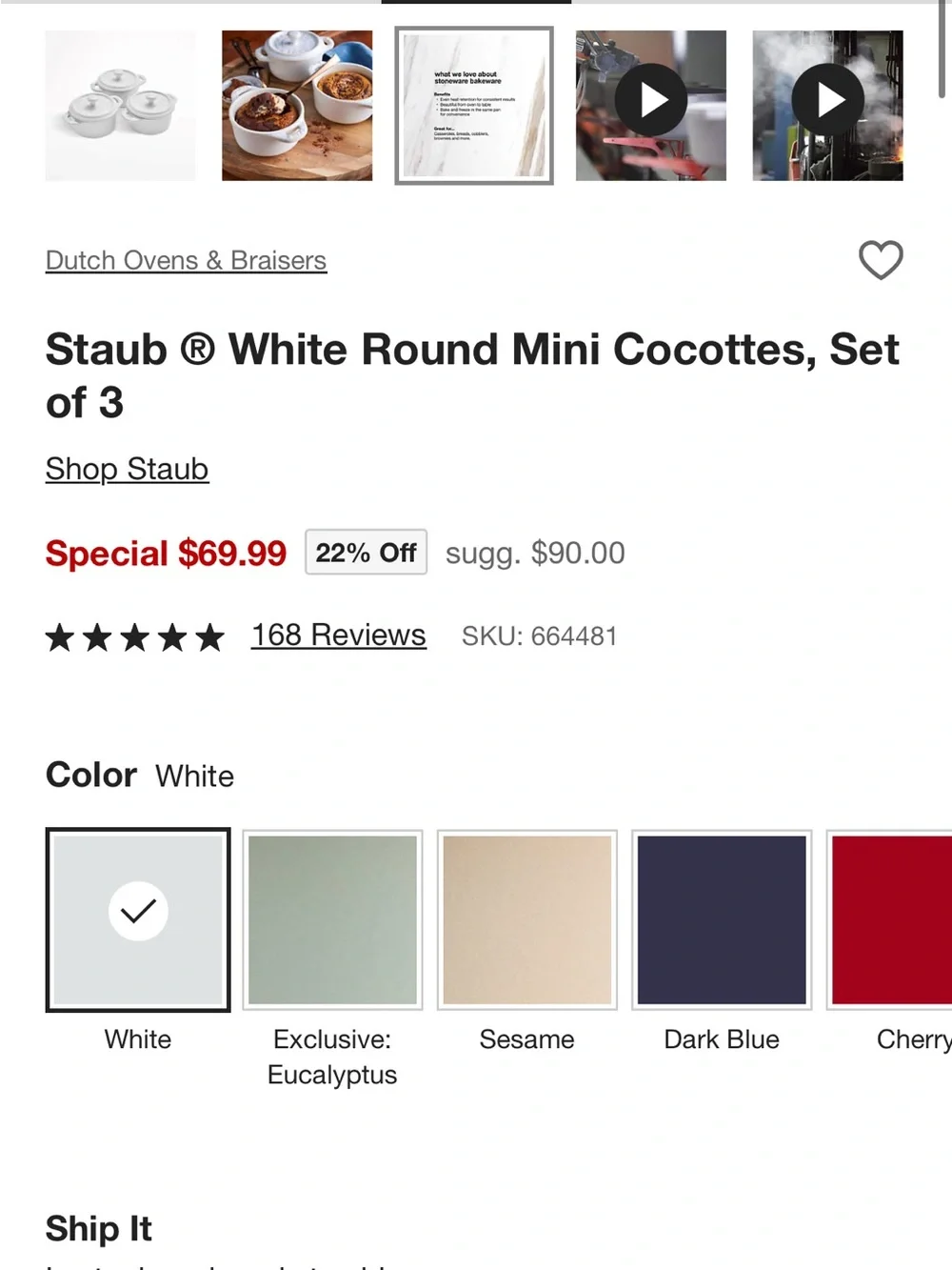 Staub White Round Mini Cocottes, Set of 3